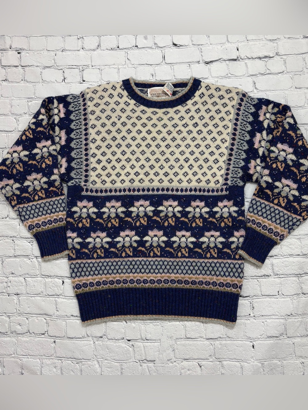 Vtg Import Workshop Fair Isle Graphic Knit Sweater Cottagecore Acrylic Wool - M